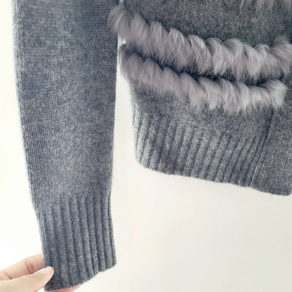 Cashmere Project Gray Cardigan Cashmere with Rabbit Fur Trim Women's Size Small - Picture 3 of 12